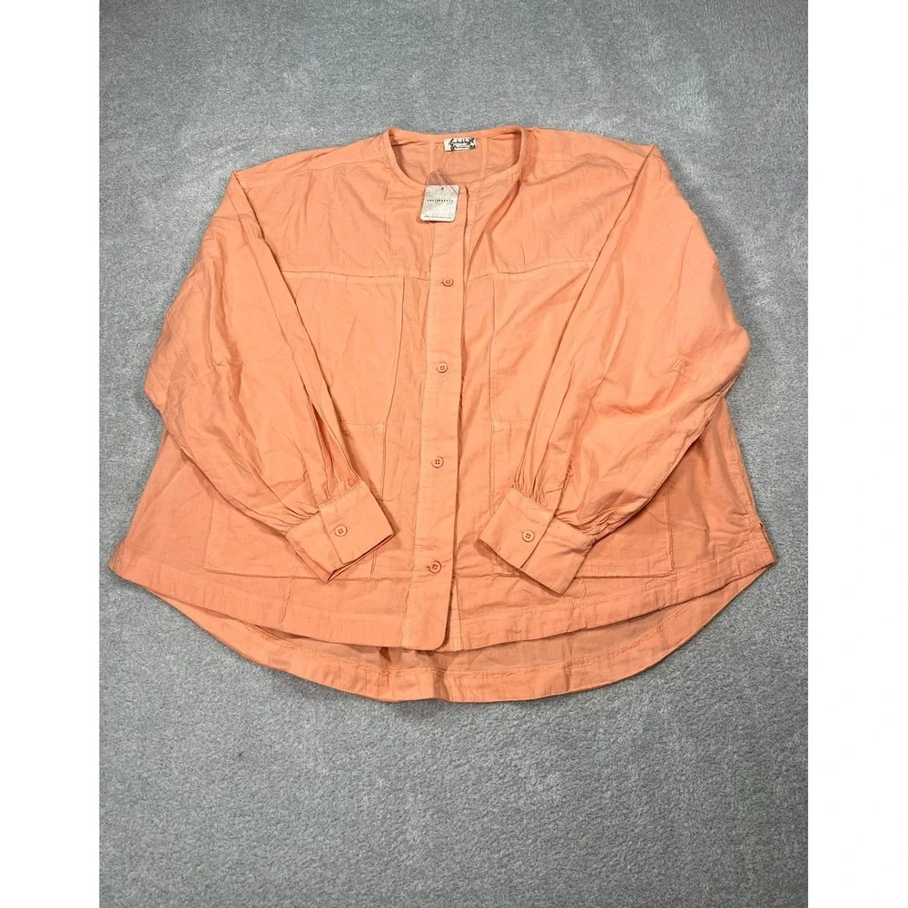 Free People Intimately Golden Hour House Shirt Melon Orange Cotton‎ Small NEW